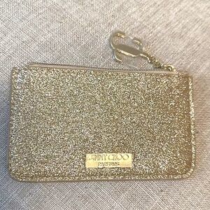 NWOT Jimmy Choo Gold Glitter Zipper Coin Card Pouch